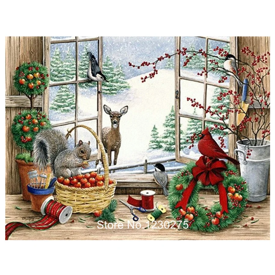 

diy 5d diamond mosaic window christmas animals full square/round drill diamond painting rhinestone embroidery picture JX368