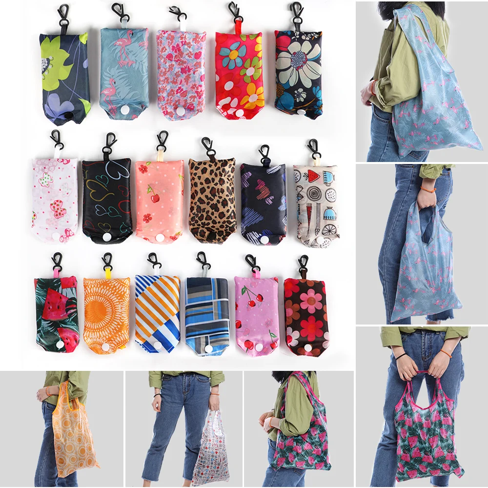 

1PC Foldable Reusable Grocery Bags for Groceries Recyclable Grocery Tote Pouch Eco-Friendly Heavy Duty Washable Bag Polyester