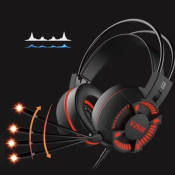 

V2949 Stereo Gaming Headset Noise Cancelling Over Ear Headphones with Mic LED Bass Surround Soft Memory Earmuffs for Laptop