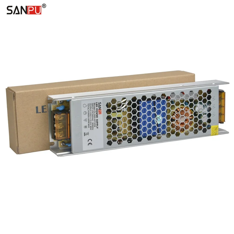 SANPU импульсный источник питания 24 Вольт 300 Ватт 12 ампер светодиодный драйвер AC-DC освещение Трансформатор тонкий безвентиляторный для внутреннего светодиодный s SMPS 24В