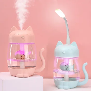 

LED Light 350ML USB Cat Air Humidifier 3 in 1 Ultrasonic Cool-Mist Adorable Mini Humidifier With Mini USB Fan for Home office