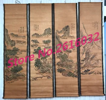 

China calligraphy Paintings Scrolls old Chinese Painting SCROLL FOUR SCREEN Painting Water and water landscape painting #7111