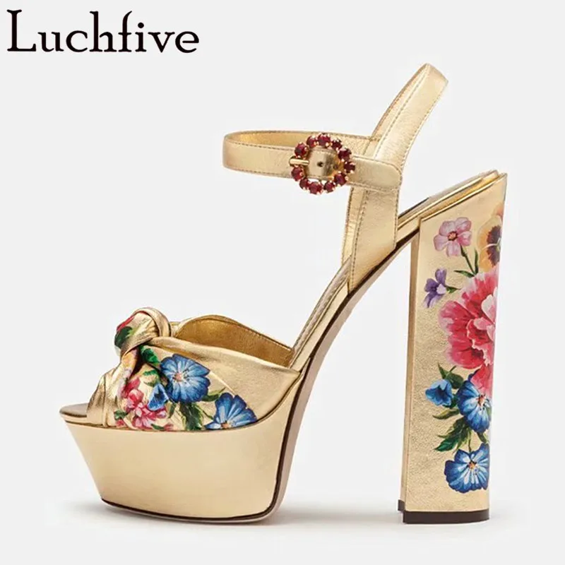 

Bow Tie Chunky High Heel Sandals Women Platform Sandals Runway Design Buckle Strap Party Wedding Shoes Women sandalia feminina