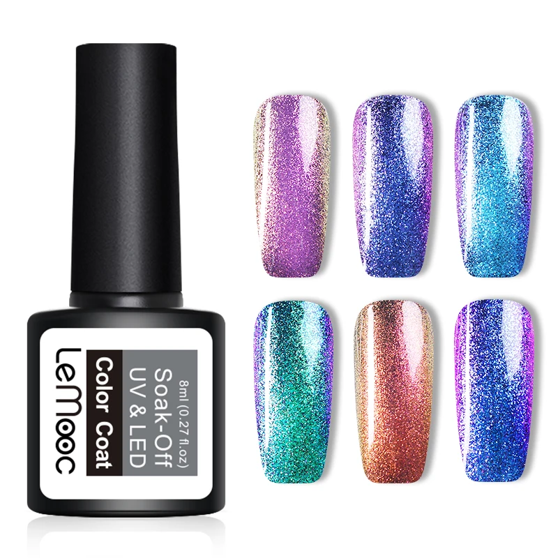 

LEMOOC 8ml Chameleon Gel Polish Colors Changing Nail Varnishes Soak Off UV Gel Nails Polish Bling Chameleon Effect 6 Colors