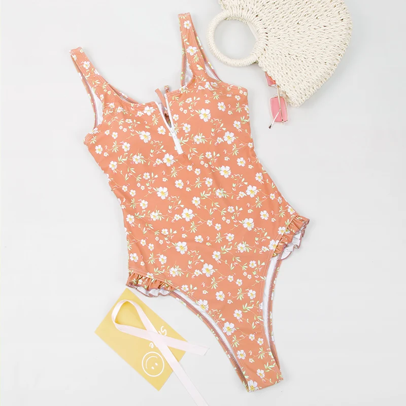 Billig 2019 Floral Print Badeanzug Frauen Strand Mode Rosa Bademode Frauen Anzug Bad Hohe Qualität Ein Stück Badeanzug Weibliche Monokini
