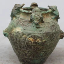 " клеймо Китайский Бронзовый Голова Дракона богатство Золотая жаба Spittor горшок jar КРОК