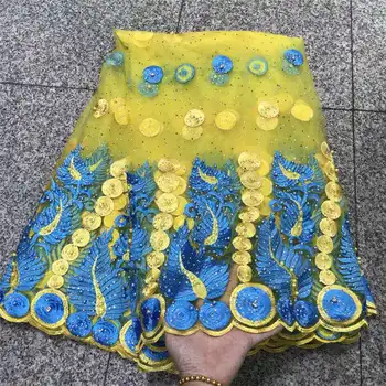 

Yellow Color French Lace Fabric With Beads African Lace Fabric High Quality 2018 Net Lace Nigerian Material Dress