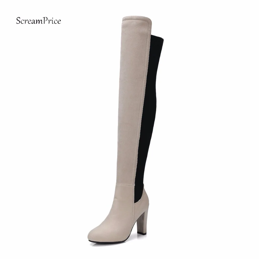

Stretch Lycra Over The Knee Boots Womens High Heels Thigh High Boots Winter Party Dress Shoes Black Grey Apricot Winered