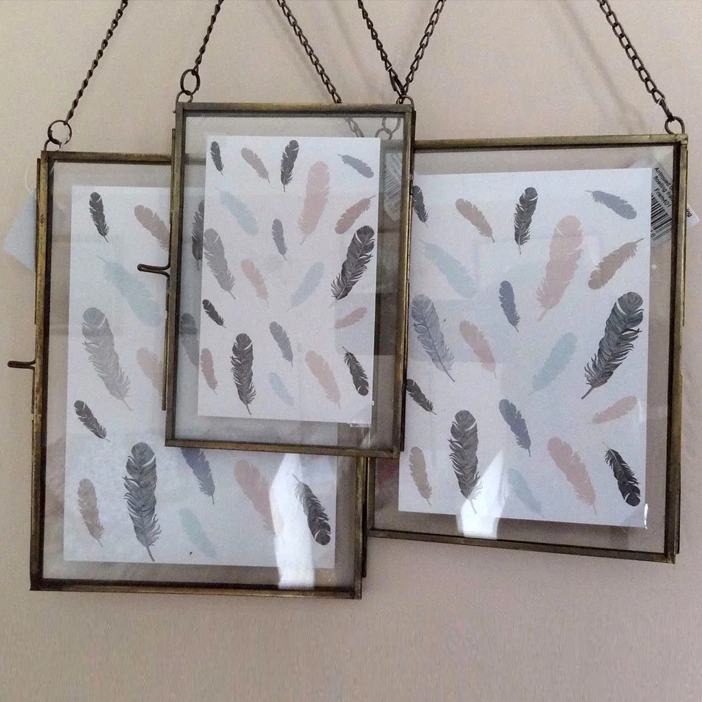 

2/set Antique Bronze Glass Picture Photo Frame Wall Hanging Portrait 5x7in&6x8in