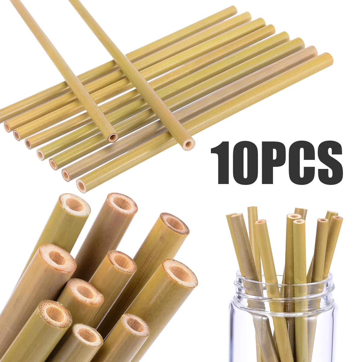 

10Pcs Reusable Organic Bamboo Eco Drinking Straw +1 Cleaner Brush Party Wedding Biodegradable Wood Kitchen Bar Tools
