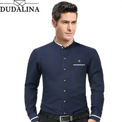 Dudalina Повседневное Для мужчин рубашка с длинным рукавом воротник-стойка рубашка узкого кроя Для мужчин Бизнес мужская одежда рубашки Для