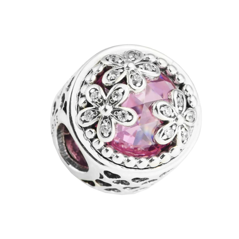 

Daisy Meadow Pink Crystal Beads for Women Beaded Bracelets Silver 925 Jewelry DIY Spring Flower Silver Beads for Jewelry Making