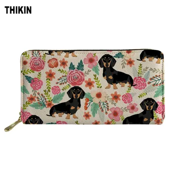 

THIKIN Cartoon Dachshund and Floral Print Women Long Wallets Female Fashion Clutch Phone Card Holder for Girls Kawaii Money Bag