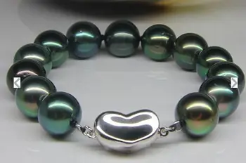 

Stunning 7.5-8"11-13mm Natural Tahitian genuine black round pearl bracelet 0808 42%