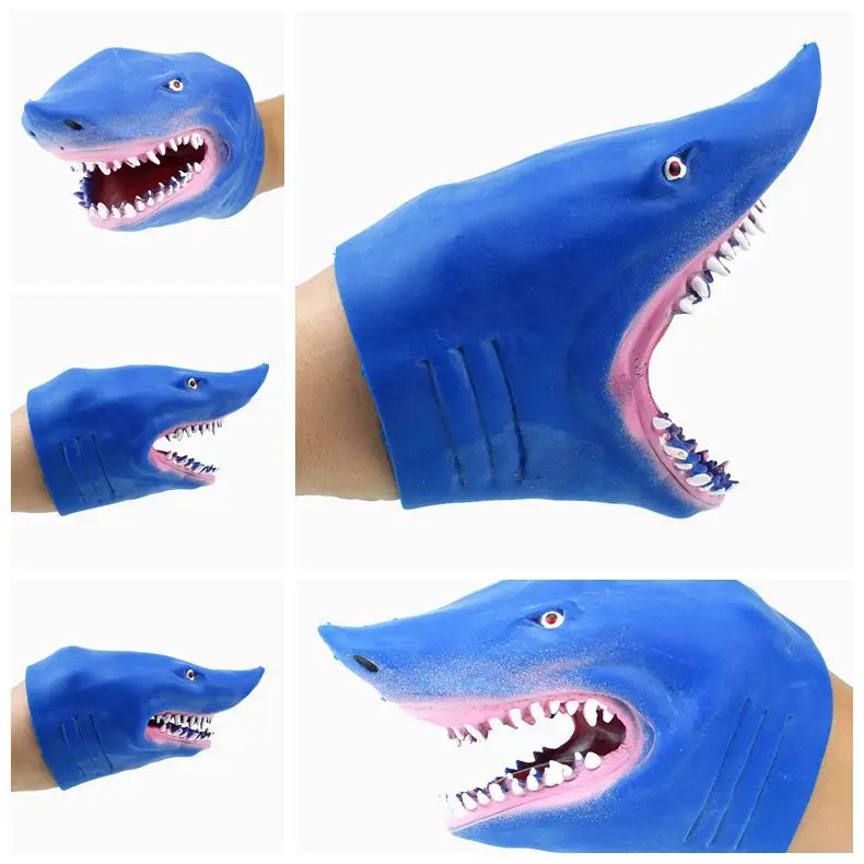 TPR Пластик голубая акула марионетки ручной перчатки игрушки 3D рассказать историю кукла реквизит для подарков