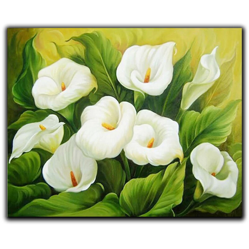 

5D Diy Diamond Painting Cross Stitch Green Leaves & Lilies Needlework Diamond Embroidery Full Round Mosaic Decoration Resin Kits