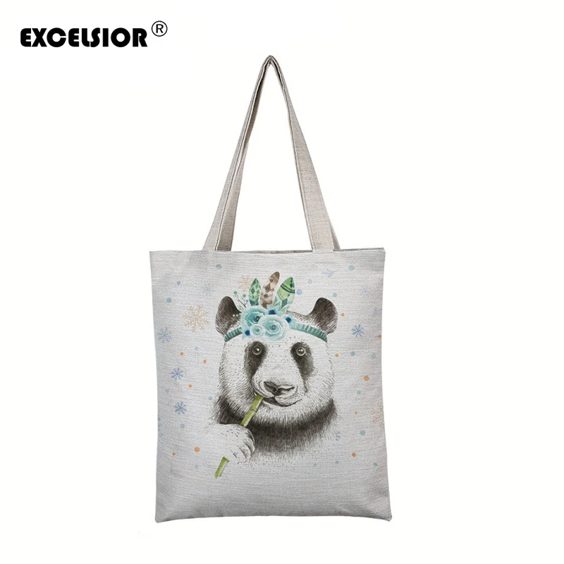 

New Arrival Cute panda Printed Lady Beach Bag Character Canvas Women Handbags Female Single Shoulder Bags Fashion Travel Bags
