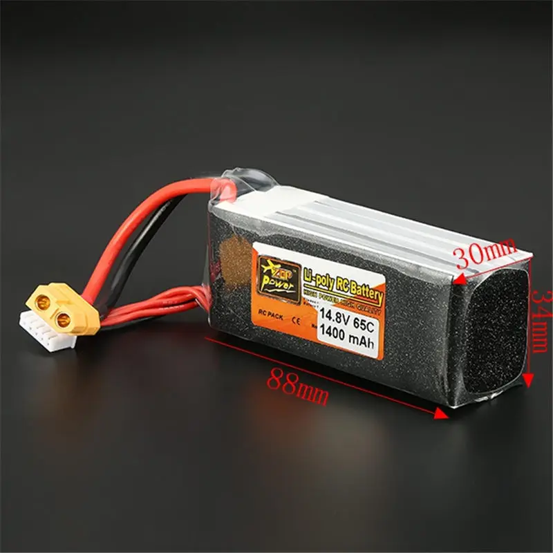 

ZOP Power 14.8V 1400mAh 65C 4S Lipo Battery Rechargeable XT60 Plug Connector For RC Multicopter Engine Power Replace Accessories