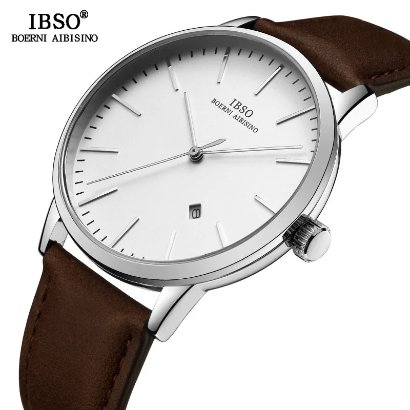 

IBSO Brand New Ultra-thin Mens Watches Luxury Reloj Hombre 2019 Genuine Leather Strap Quartz Watch Men Fashion Relogio Masculino