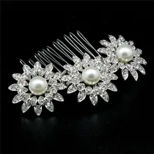 Crystal Wedding Tiara Hair Comb Pearl Bridal Jewelry Accessories Handmade Women Headpiece