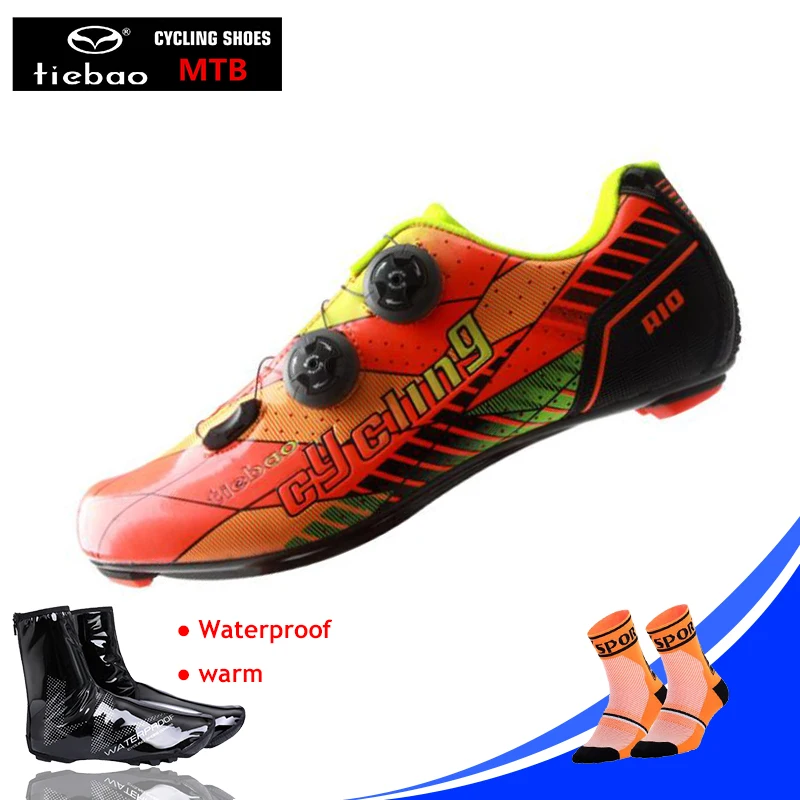 

TIEBAO Carbon Fiber Cycling Shoes Road Bike Shoes Riding Equipment Bicycle Locking Bike Shoes cover for Men Zapatillas Ciclismo