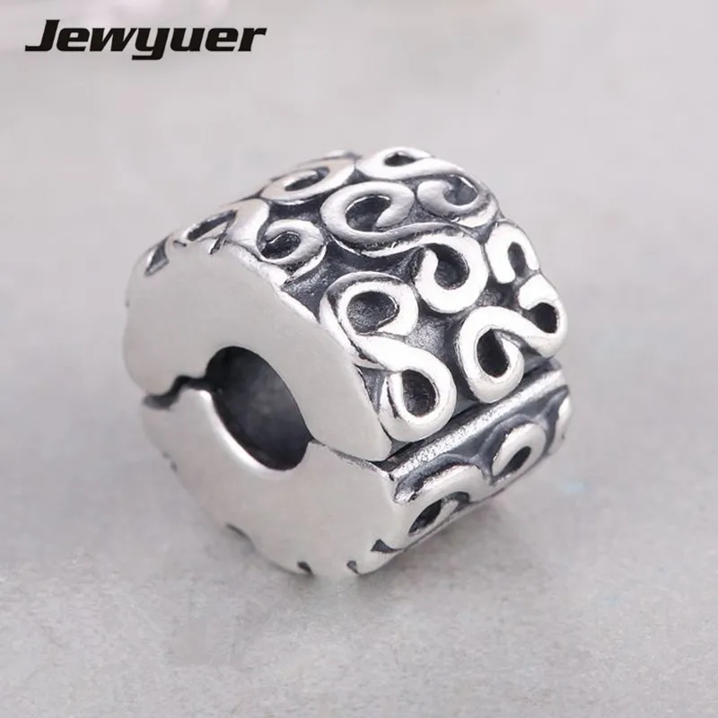 

100% 925 Swirl clips clasp charms Sterling Silver beads fine jewelry Fit bead Charm Bracelet DIY for women Christmas gift KT002