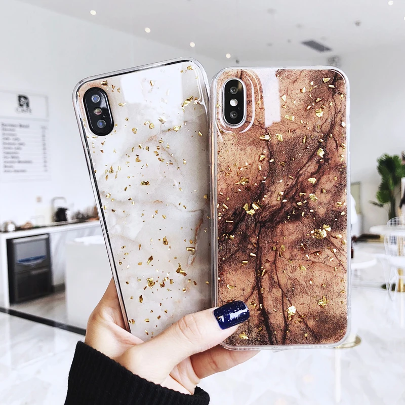

Luxury Gold Foil Bling Marble Phone Case For iPhone X XS Max XR Soft TPU Cover For iPhone 7 8 6 6s Plus Glitter Case Coque Funda