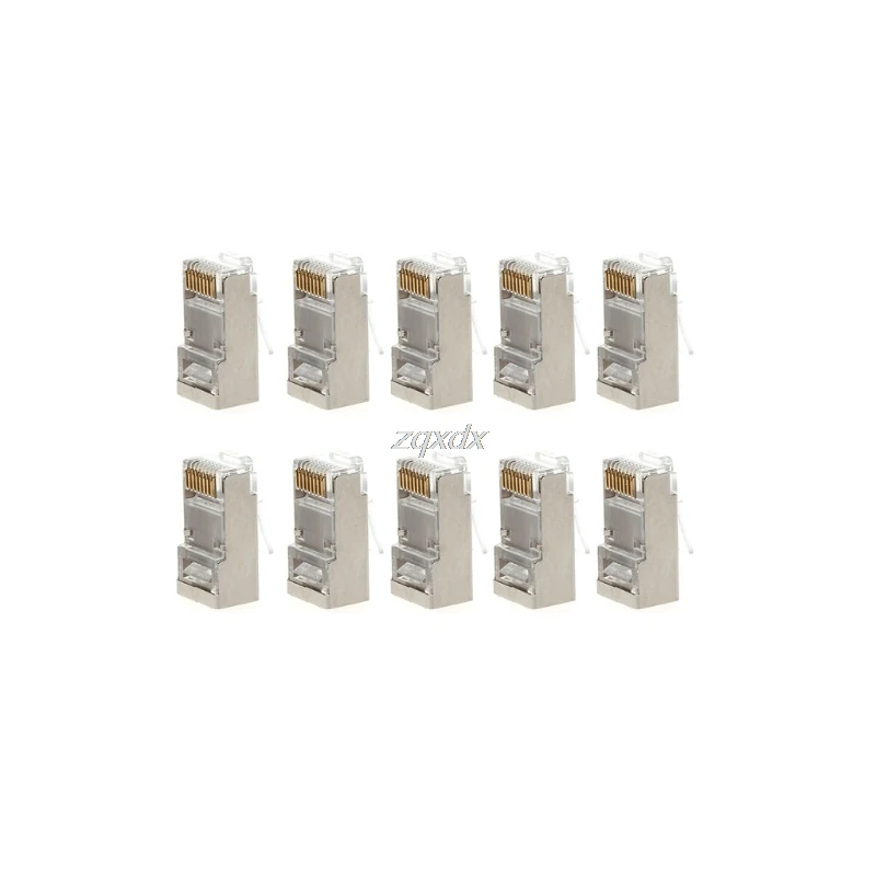 

10Pcs Cat6 8-Pin RJ45 8P8C Shielded Stranded Crimp Modular Plug Connector Socket Z07 Drop ship