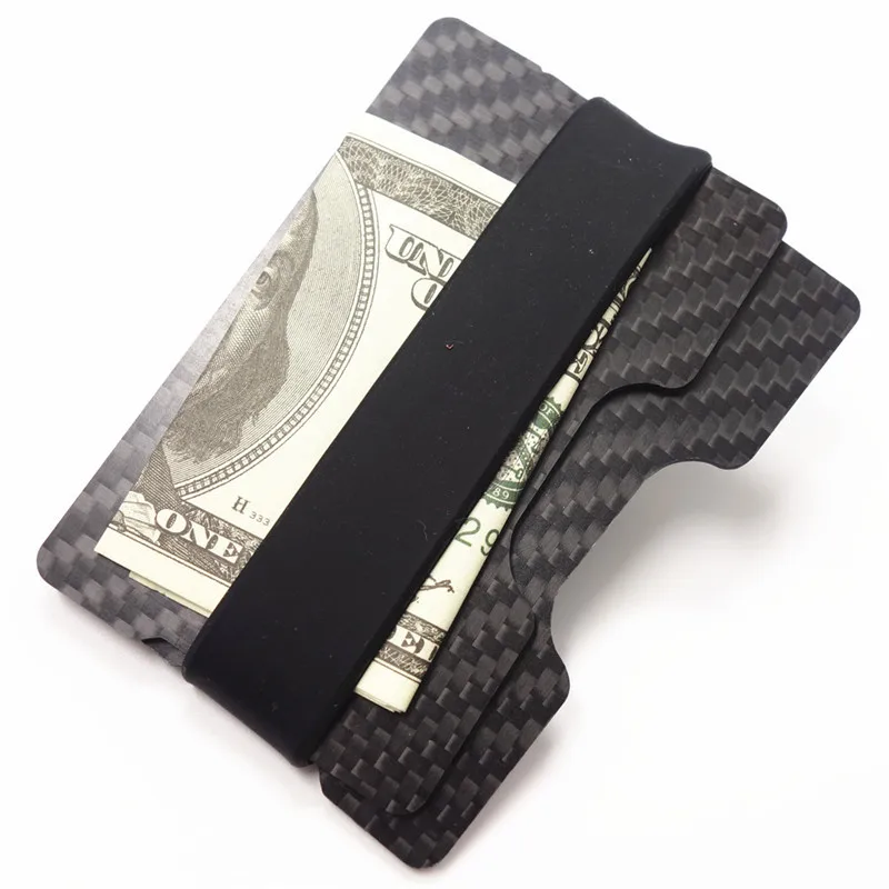 Минималистичный бумажник из углеродного волокна, RFID блокирующий держатель для карт, передний карман, ультралегкий Чехол для карт, металлические модные кошельки для путешествий - Цвет: Черный