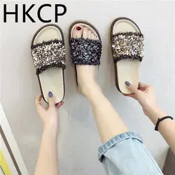 HKCP модная верхняя одежда, домашняя обувь; женские летние 2019 новый стиль обувь на толстой подошве, увеличивающая рост; водяная дрель тапочки