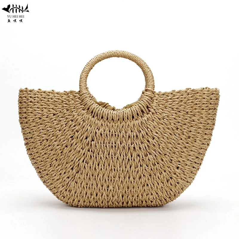 Vintage Hand woven Straw Large Hobo Bag for Women Round Handle Toto