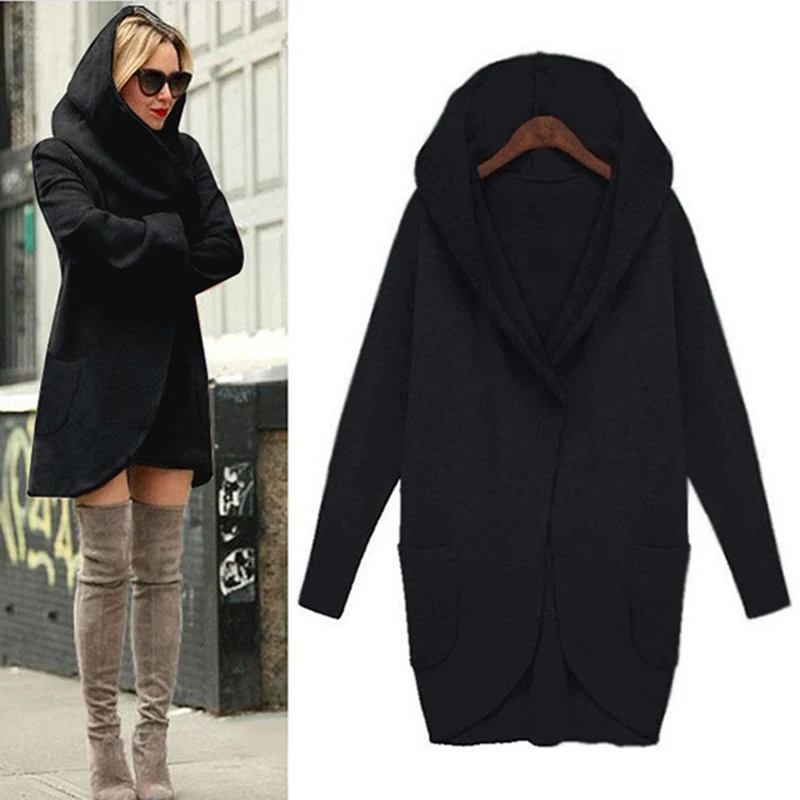 

Newly Women Autumn Winter Woolen Hooded Thin Coat Loose Ladies Casual Hoodies Jacket Overcoat FDM