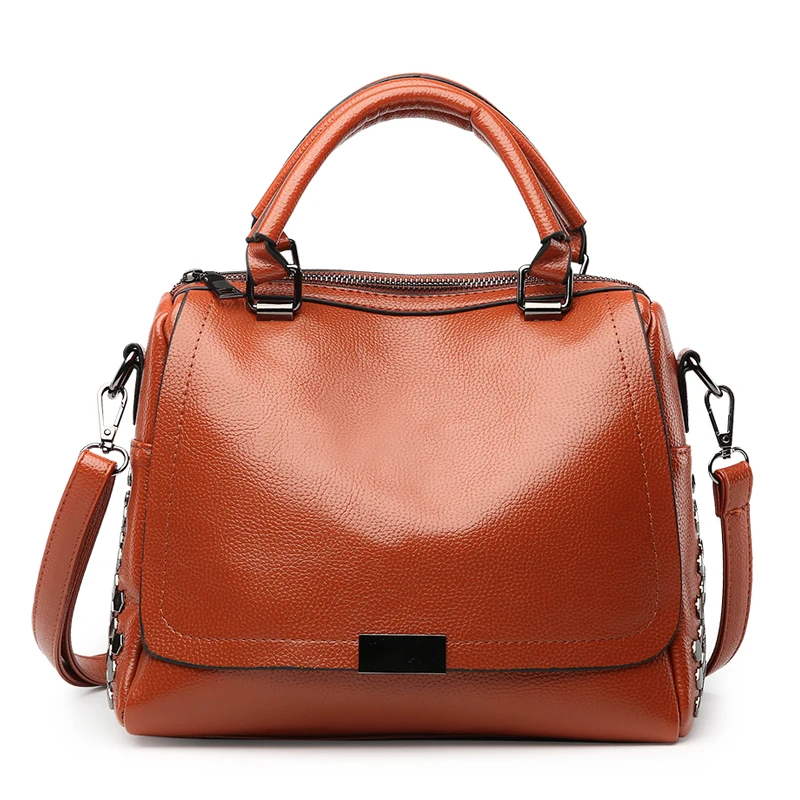 TuLaduo High Quality Ladies Bag Casual Rivets Handbags Soft PU Leather