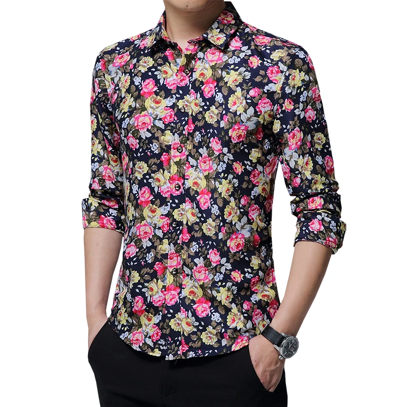 HCXY 2019 الخريف جديد رجل العمل قمصان العلامة التجارية طويلة الأكمام الأزهار المطبوعة الرجال اللباس قمصان الاجتماعية الذكور قمصان 5XL camisa الغمد
