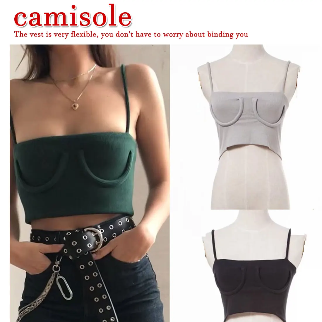 

Women Streetwear Crop Top Short Elastic Bra Shirts Tees summer Sling sexy knitted short vest semi-circular decorative