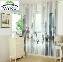 MYRU New Chinese Ink Painting Style Window Curtains City Pattern cloth curtiains for bedroom and living room