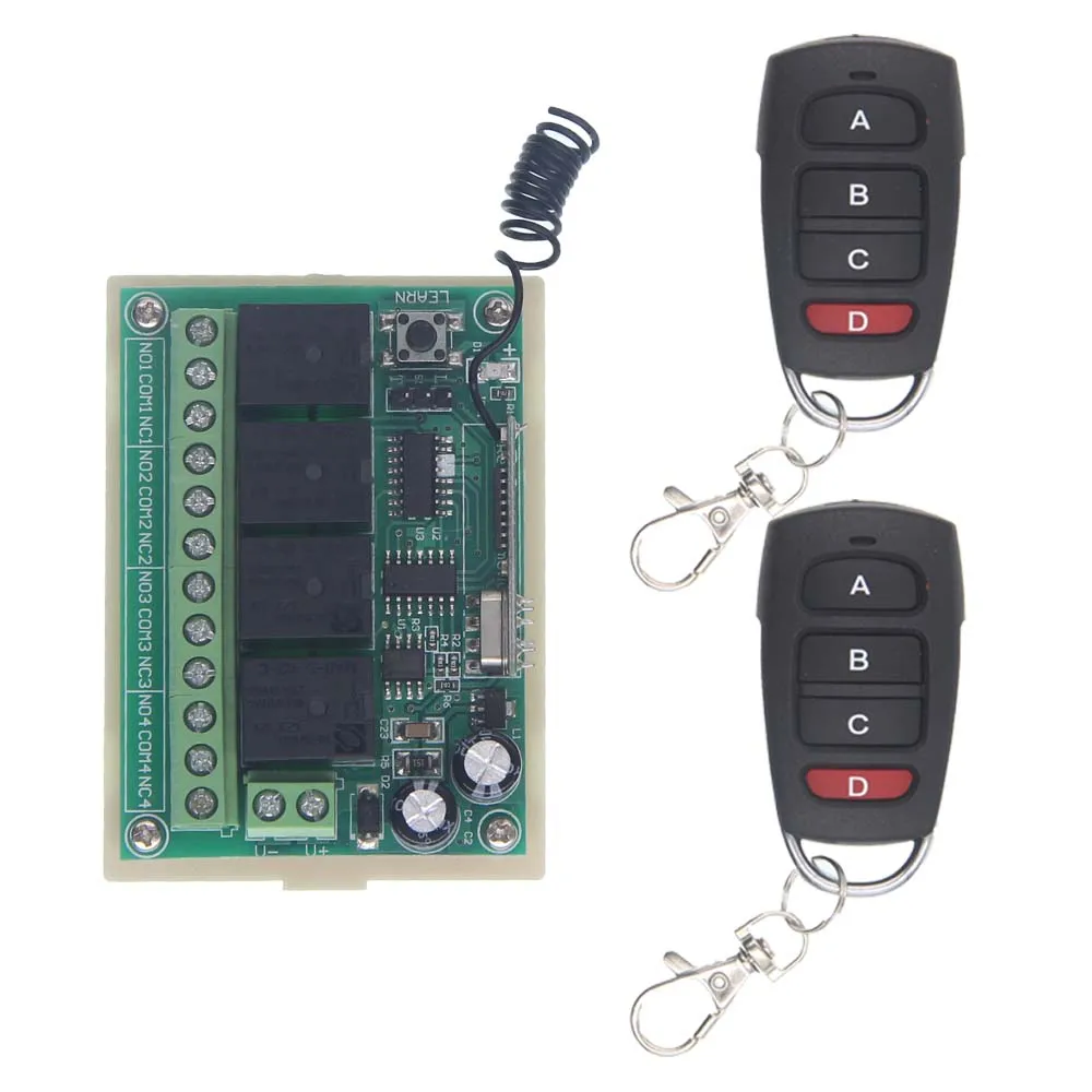 

Smart Multiple DC 12V 10A 315/433 MHz 4CH 4 CH Wireless Relay RF Remote Control Switch Receiver+A B C D Transmitter
