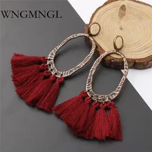 WNGMNGL Handmade Tassels Earrings Bohemia Long Statement Red Gray Coffee Drop Earrings For Women Fashion Fringe Earrings Jewelry gray black long stripe cloth drop earrings