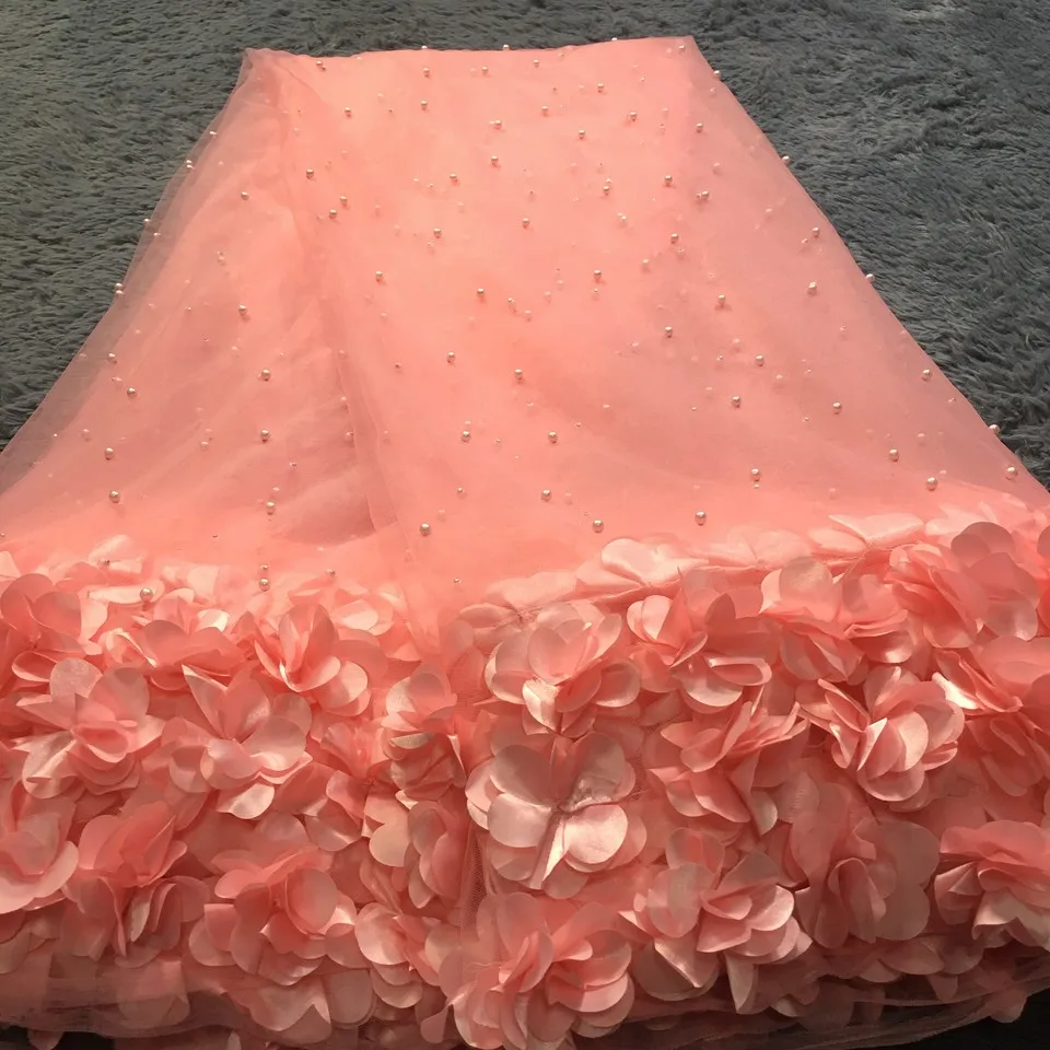 Персиковое Африканское кружево, 3D аппликация кружева для свадьбы, свадебное платье Тюль кружевная ткань M23621