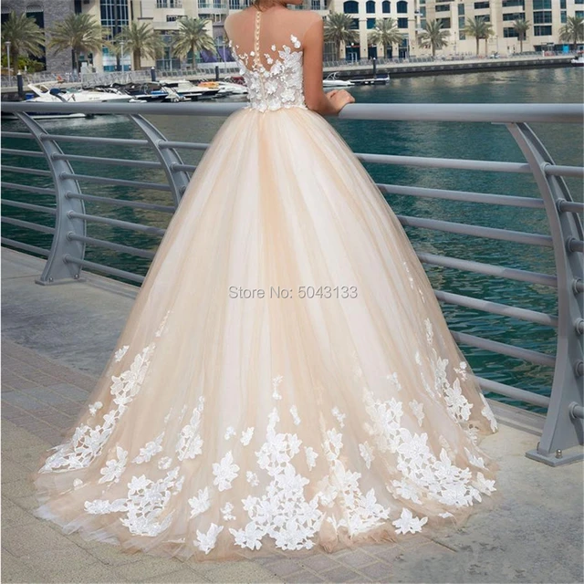 Champagne Wedding Dresses Tulle and Lace with Appliques Summer