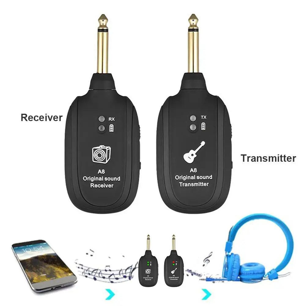 UHF inalámbrico Guitarra transmisión de Audio Guitarra transmisor receptor para Guitarra eléctrica bajo violín instrumento accesorio