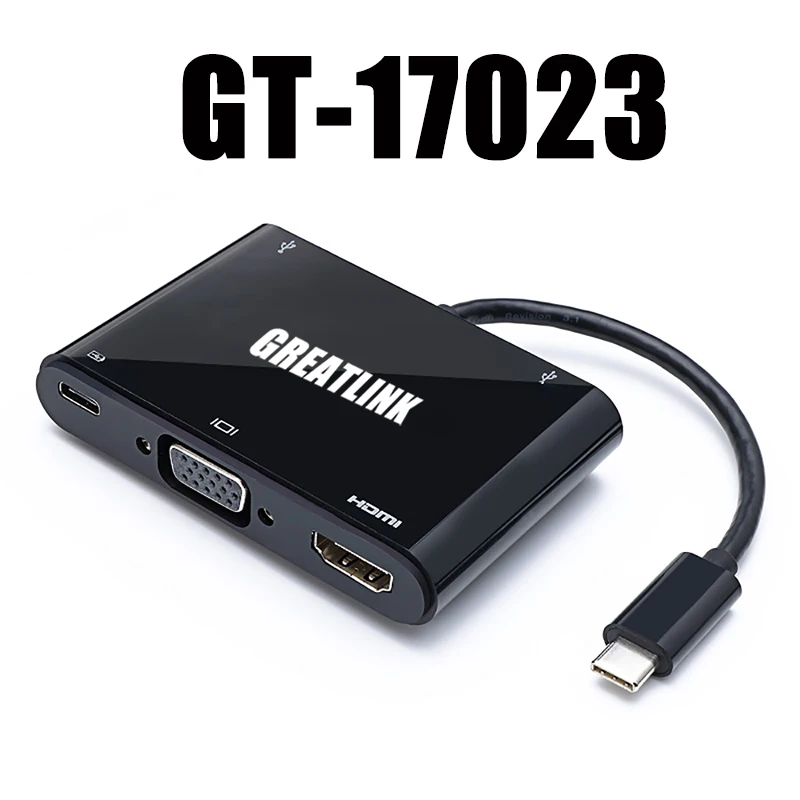 Тип USB c USB 3.0 HDMI 1.4 VGA Splitter адаптер USB-C Тип-C 3.1 Aux кабель VGA, HDMI конвертер адаптер Thunderbolt 3 HUB Док - Цвет: Black  (A0307)
