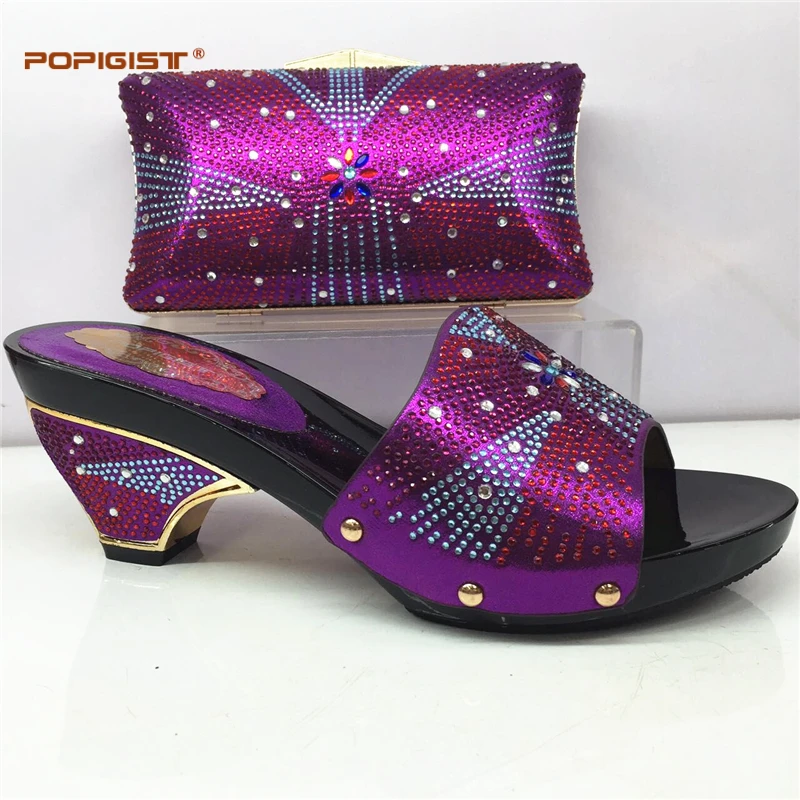

New arrive Purple shoes and bag set Italian shoe with matching bag best selling ladies matching shoe and bag Italy shoe and bag
