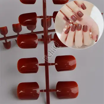 

Sweet Candy Nails 24pcs Cool Wine Chocolate Brown Medium Flat Fake Nails Perfect for Daily Wear in OPP Bag 329