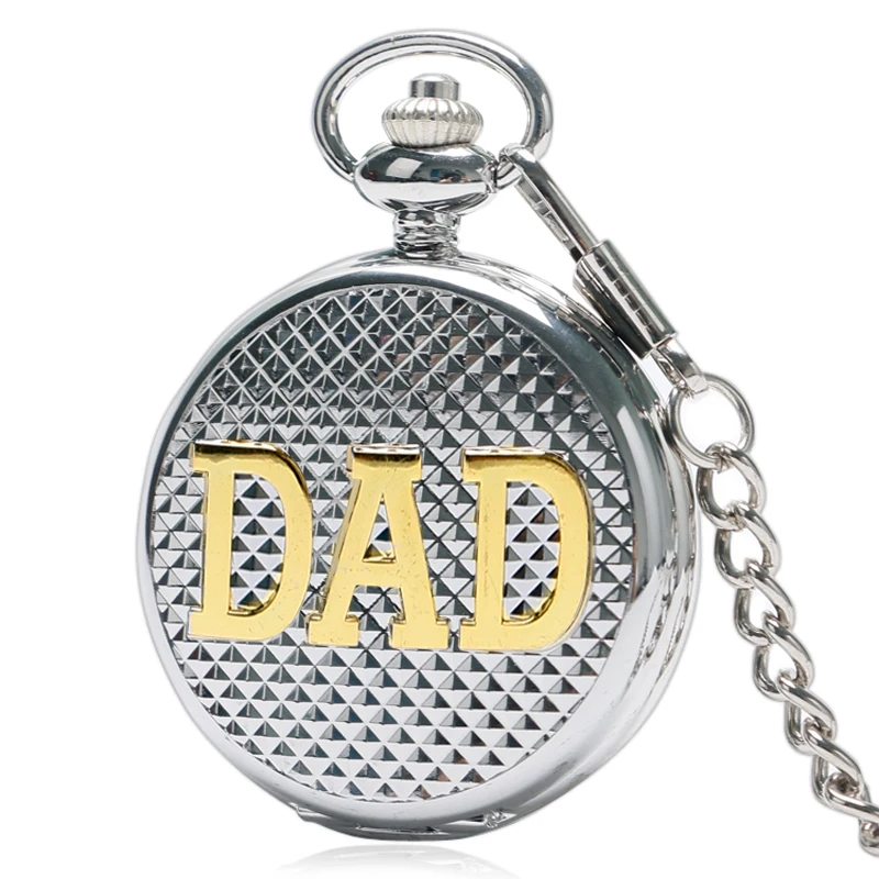 

Father's Day Retro Cool Modern Lattice Case DAD Pattern Steampunk Pendant Quartz Pocket Fob Watch Chain Father Best Gift