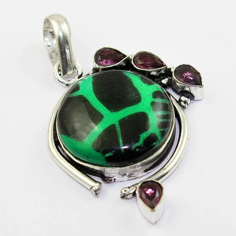 

Dichroic Glass & Amethysts Pendant Silver Overlay over Copper 58mm, P1326