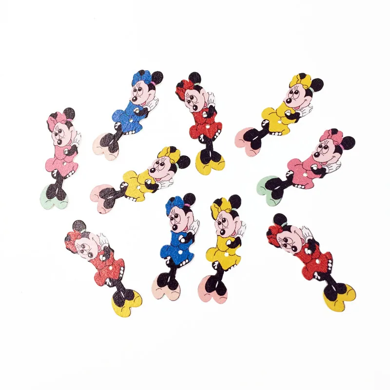 

50Pcs Fashion Bulk Mixed Cartoon Mouse Wood Button Sewing Accessories Decorative Buttons Handmade Scrapbooking Craft DIY 39mm
