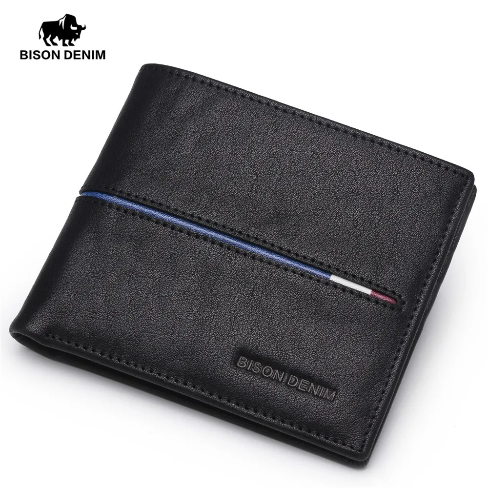 BISON DENIM Genuine Leather Wallet Men Brand Fashion Short Design...