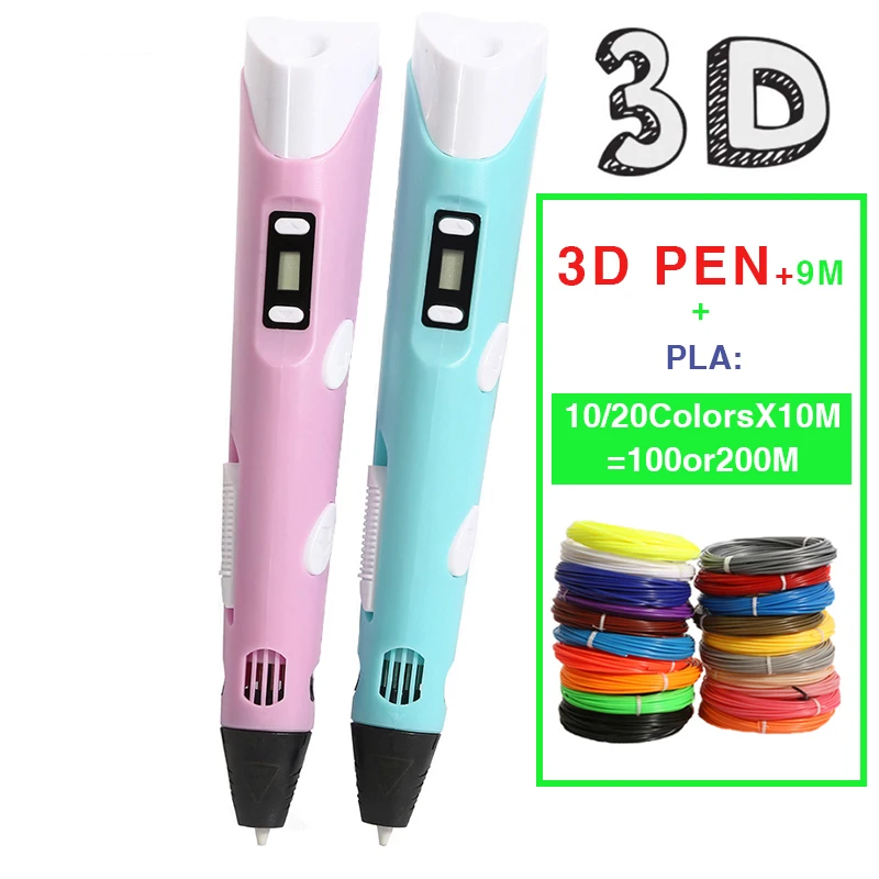 

Printing 3D Pen Birthday Gift Mais Vendidos PLA Filament 3D Pen Printing for kids Drawing With Lapiz 3D LED Canetas Criativa