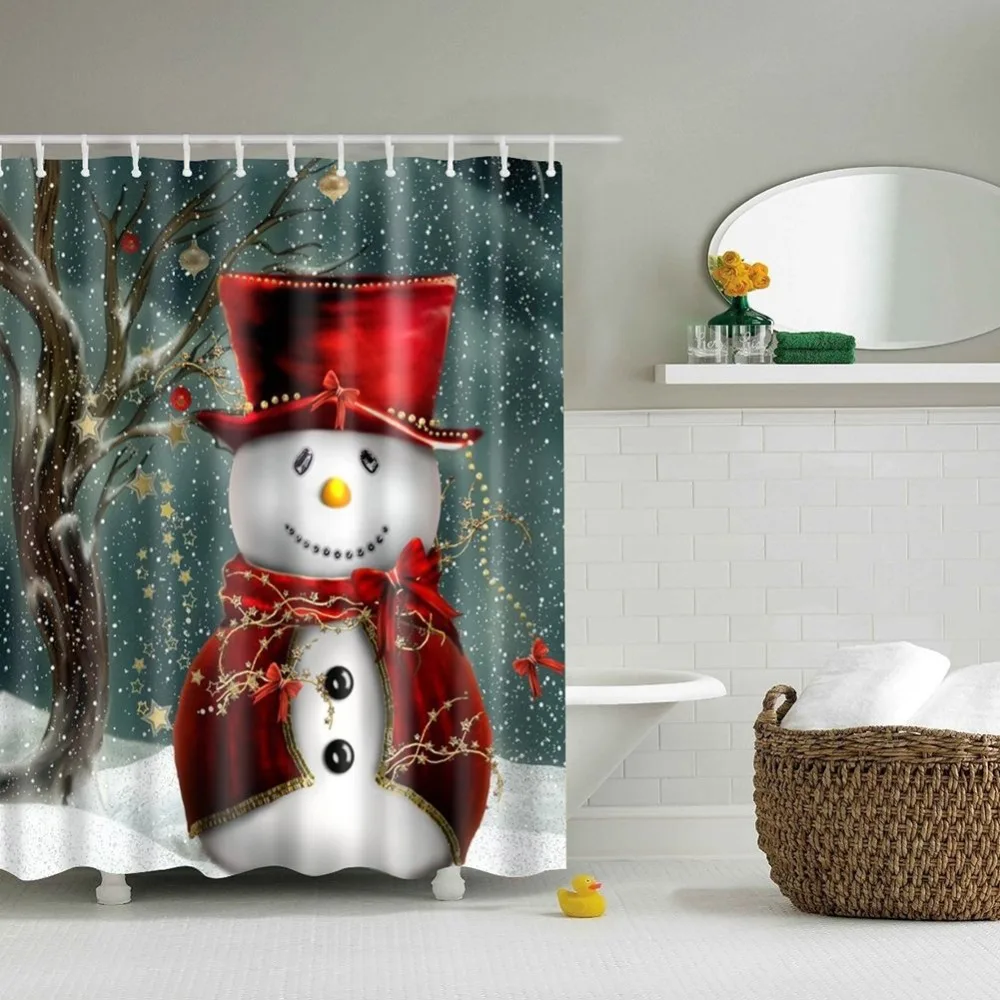 Large Snowman Pattern Christmas Joyful Shower Curtains Eco-Friendly Polyester Waterproof Bathroom for Bath Decor | Дом и сад